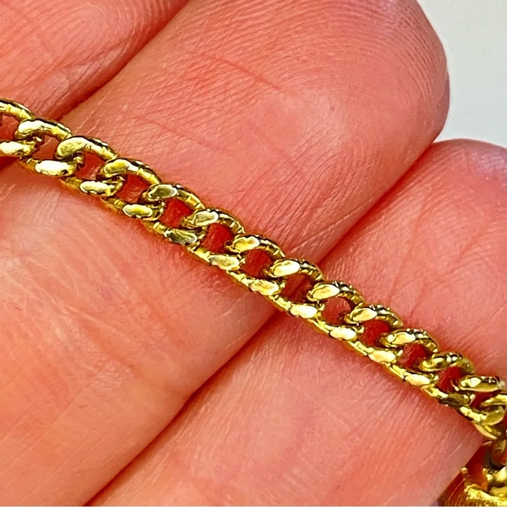 Vintage Monet‎ Gold Tone Chain Necklace Curb Station Textured Bead Long